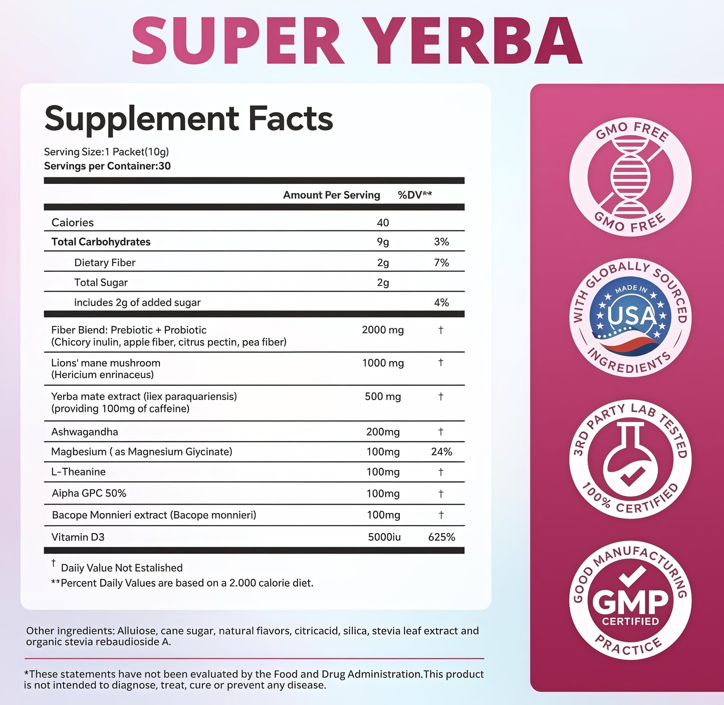 ZOOONE Super Yerba Mate tea Instant Powder30 Packets- Raspberry Lemonade FlavorServings Clean Energy & Focus Boost Brain FogBuster Gut Support, Antioxidants